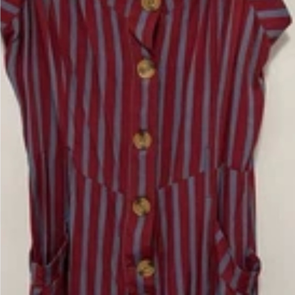 Free People City Girl Jumpsuit Striped Wide-Leg Retro Preppy Red Gray Size 12 - Picture 6 of 12